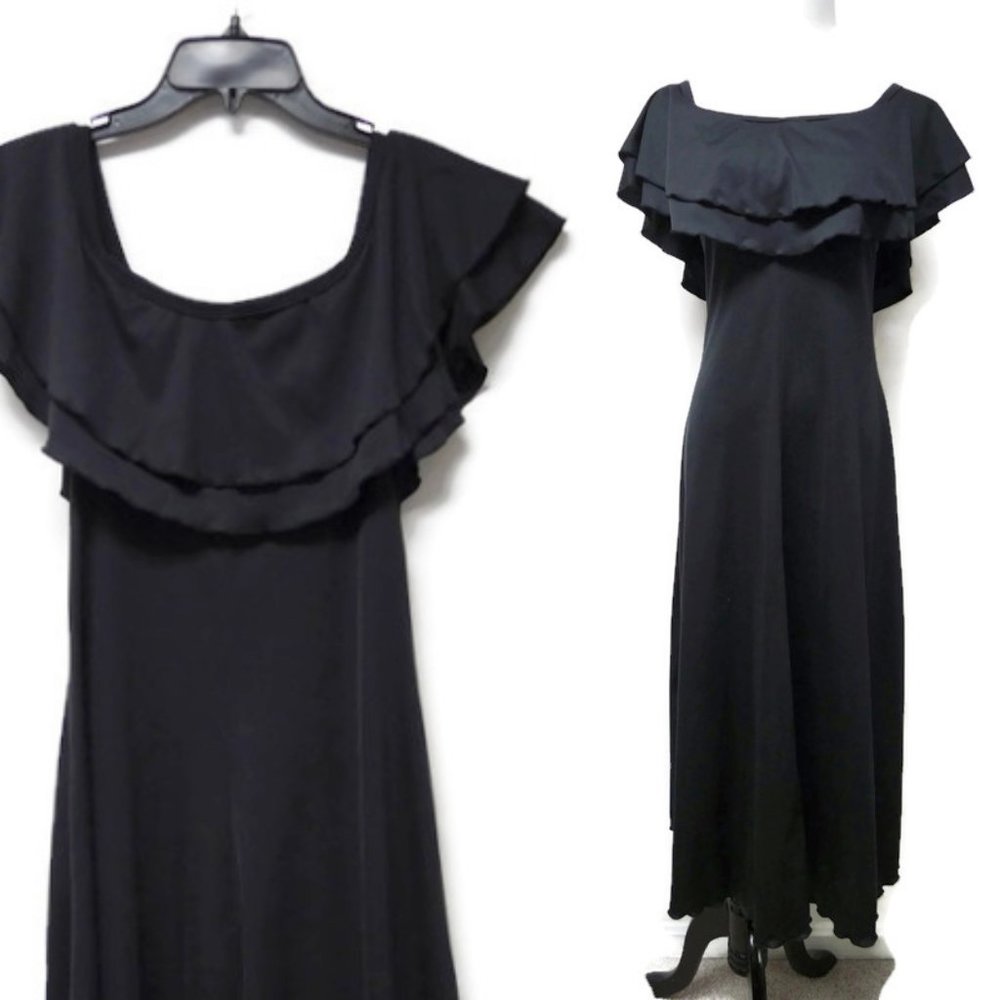 VTG 70s Harlow black poly disco dress